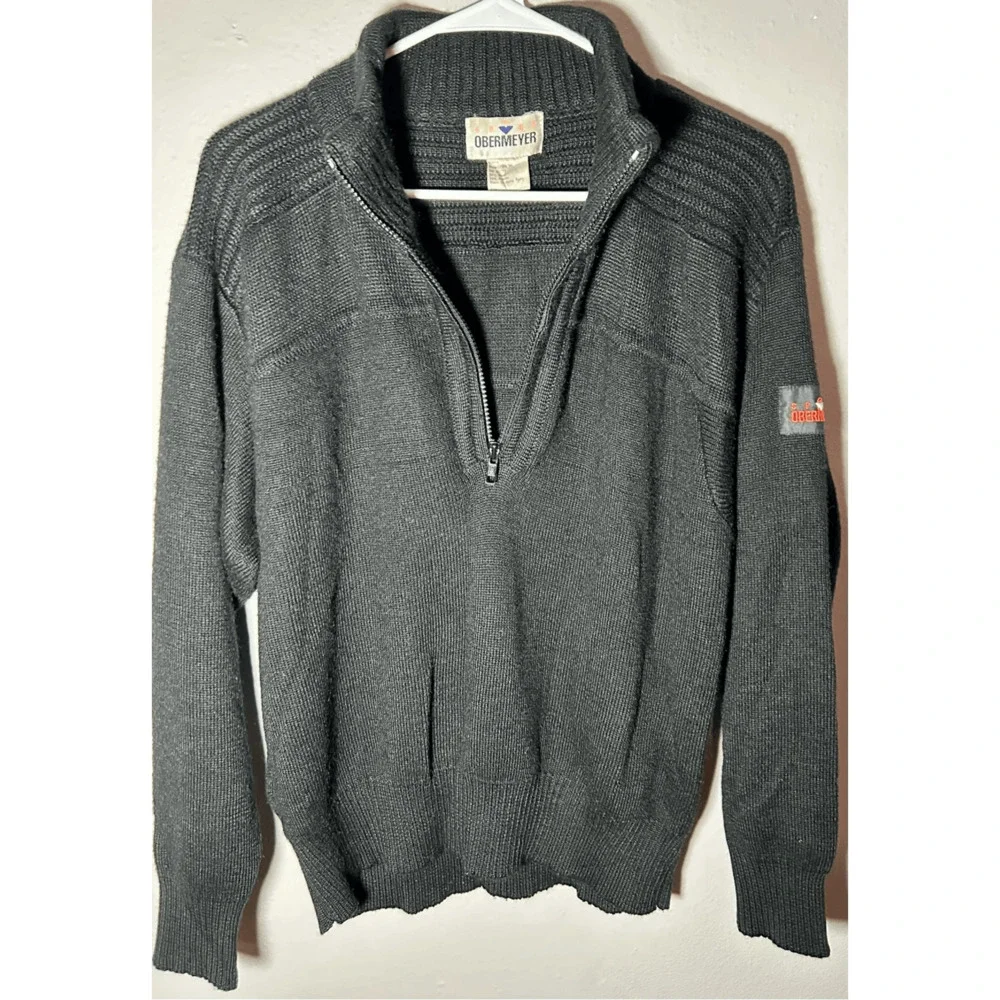 Vintage Men’s Obermeyer Sport Stefan Ski Sweater 1/4 Zip Wool Blend Black Sz S